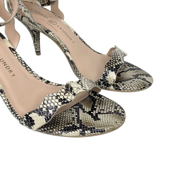 Chinese Laundry Womens Size 7 Ankle Strap 3" Heels Snakeskin Cream Black - Picture 3 of 10